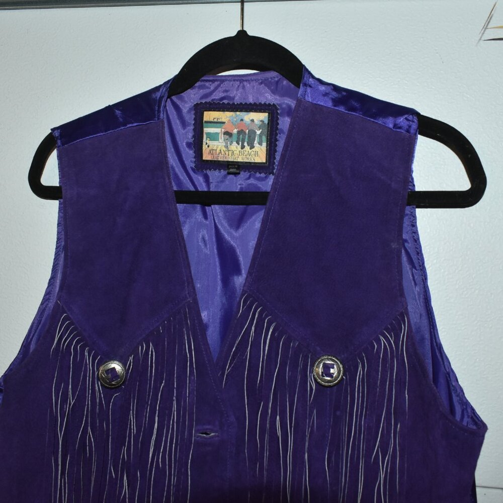 Ladies Purple Atlantic Beach Leather Button Vest SZ XL